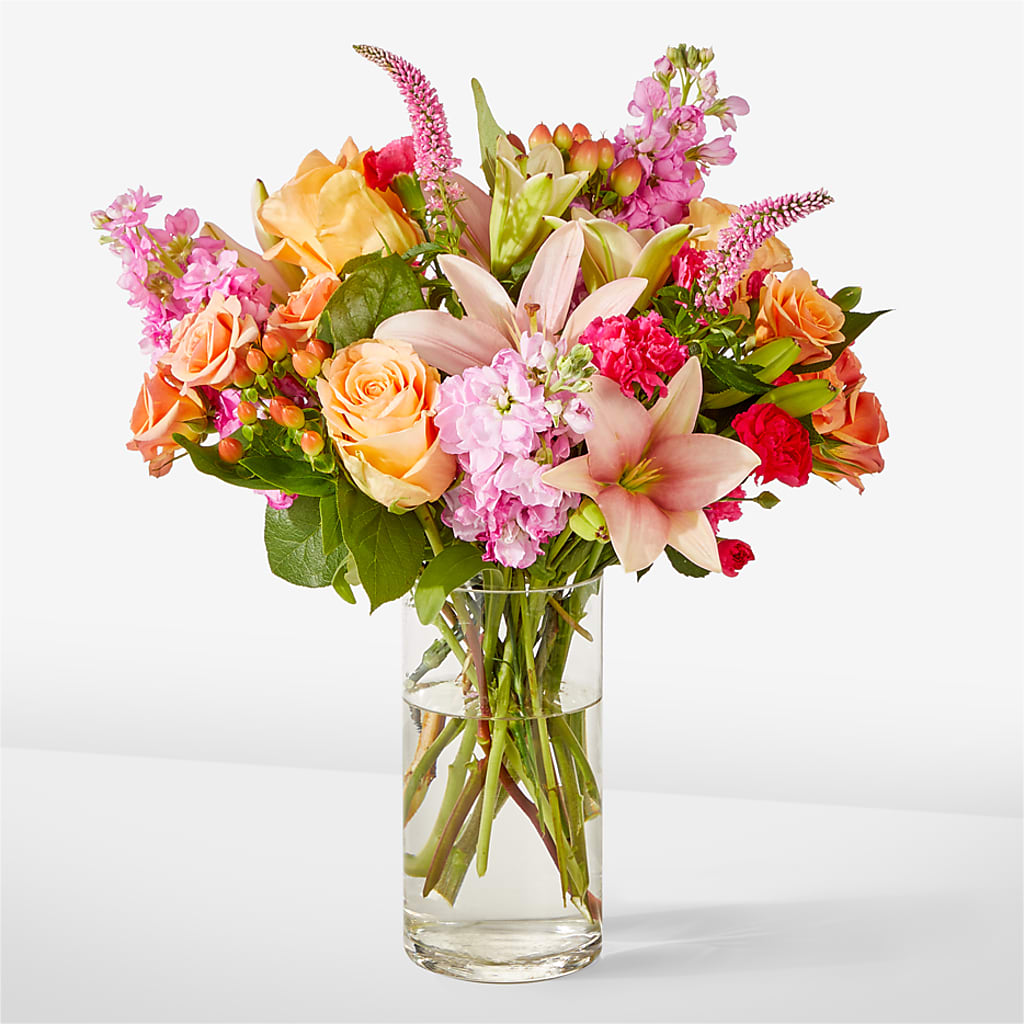Bisous Bouquet – orange, peach, pink flower arrangement